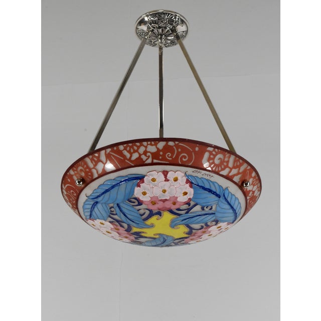 French Art Deco Pendant Light by Loys Lucha - 1930 Chandelier France For Sale - Image 4 of 13