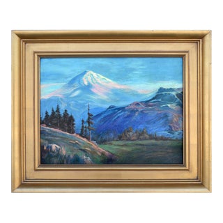Early 20th Century Mt. Shasta Landscape in Oil on Illustration Board by Lorenz E. Griffith For Sale