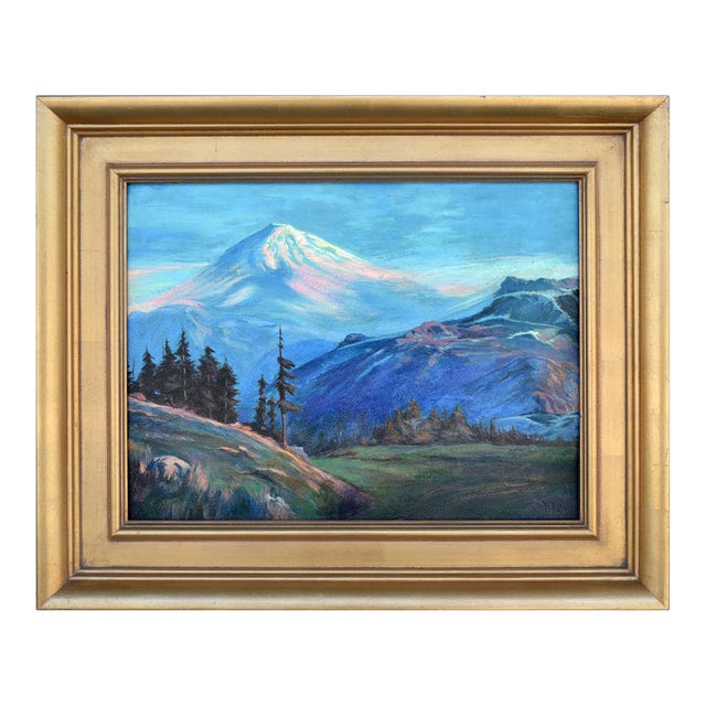 Early 20th Century Mt. Shasta Landscape in Oil on Illustration Board by Lorenz E. Griffith For Sale