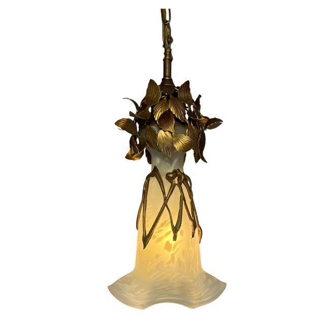 Vintage Filip Ravert Romblast White Frosted Romblast Shade Tole Pendant Light For Sale - Image 15 of 18