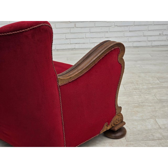 Danish Relax Armchair in Furniture Velour and Carved Oak Wood, 1950s For Sale - Image 10 of 18