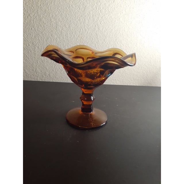 1950s Fenton Amber Thumbprint Ruffled Pedestal Compote For Sale In Dallas - Image 6 of 7