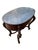 Oval wooden table with marble top and Luigi filippo walnut drawer The marble top has some marking and 2 holes as shown in...