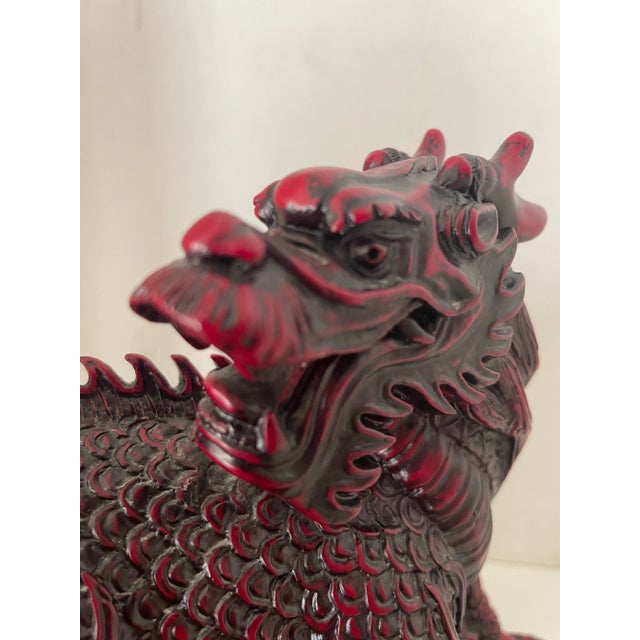 1990s Vintage 1990s Red Cinnabar Chinese Food Dogs a Pair For Sale - Image 5 of 12
