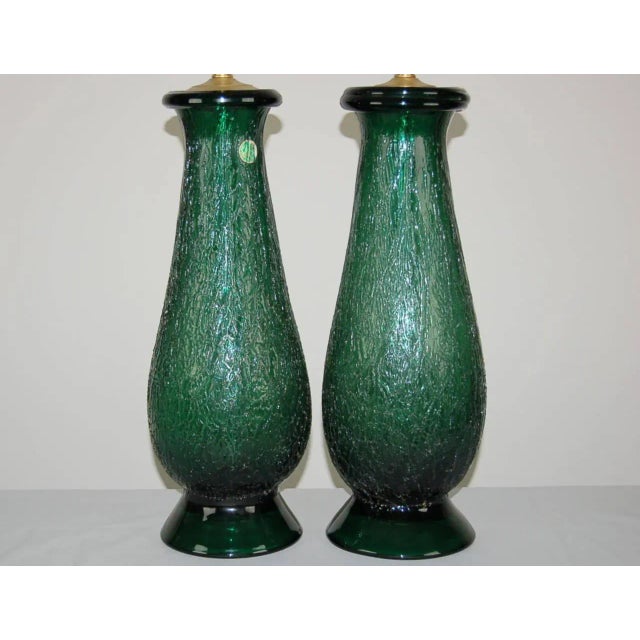 Metal Vintage Murano Glass Craquelure Lamps Green For Sale - Image 7 of 9