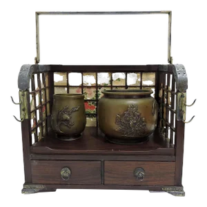 Nishi Hongan-Ji Temple Kyoto - Antique Japanese Tobacco-Bon Smoking Set With Solid Silver Embelishments (Meiji Period)