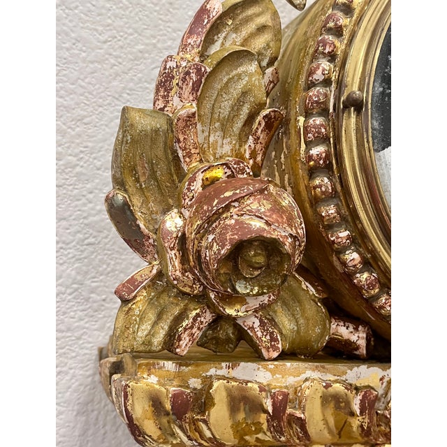 Antique French Gilt Wood Clock Case W/Mirrored Convex Glass Finish For Sale - Image 9 of 18