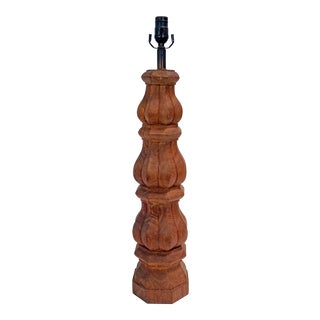 Tall Hand-Carved Balustrade Redwood Lamp For Sale