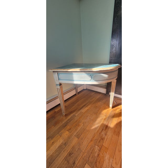 Mid 20th Century Neoclassical Louis XVI Style Demilune Console Table With Faux Marble Top For Sale In New York - Image 6 of 10