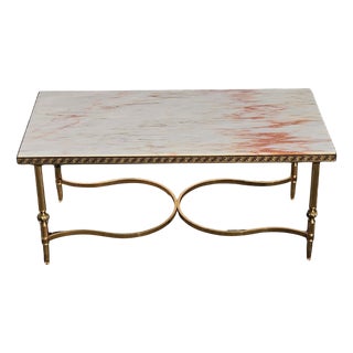 Vintage French Coffee Table in Marble and Brass, 1970s For Sale