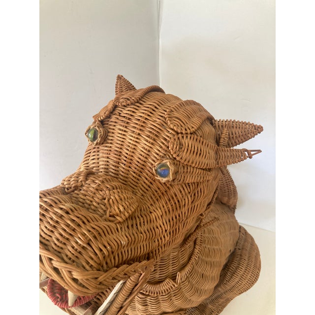 Tan Boho Chic Large Wicker Foo Dog For Sale - Image 8 of 11