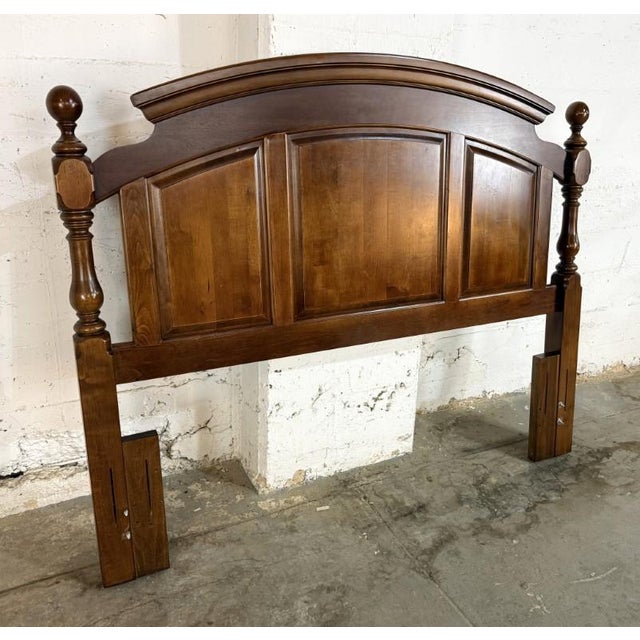 Late 20th Century Cherry Paneled Queen/Full Size Headboard With Turned Posts For Sale - Image 4 of 13