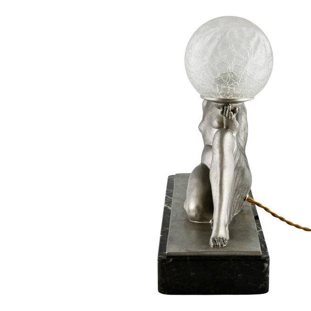1930s Art Deco Table Lamp with Seated Nude Holding a Globe by Raymonde Guerbe for Max Le Verrier, 1930s For Sale - Image 5 of 12