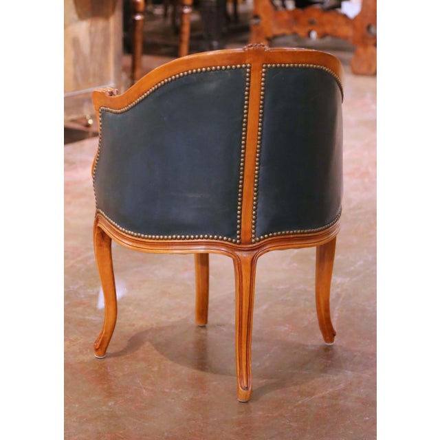 19th Century French Louis XV Walnut Desk Armchair With Green Tooled Leather For Sale - Image 9 of 10