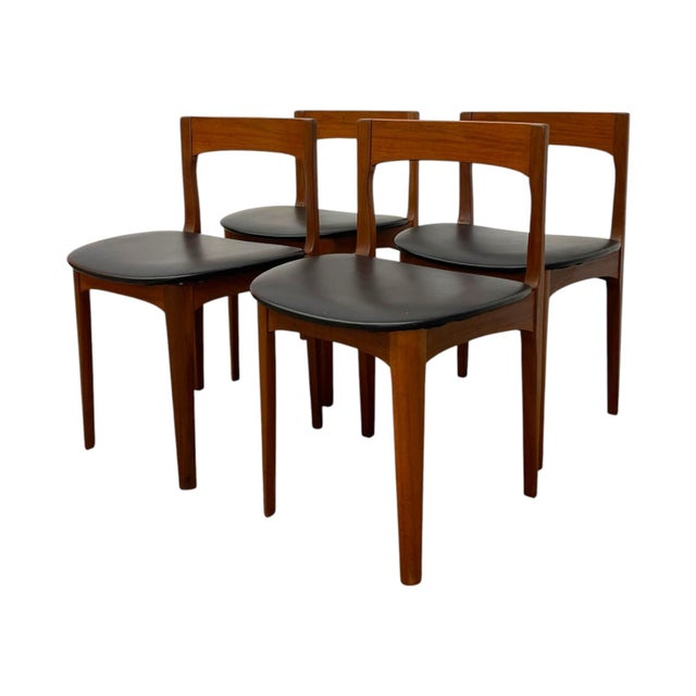 Mid-Century Modern Teak Dining Chairs Uk Import – Set of 4 Danish Modern Style Black Vinyl Side Chairs. For Sale - Image 12 of 12
