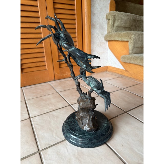 San Pacific International Table Top Brass & Marble Fighting Blue Crab Sculpture For Sale In Minneapolis - Image 6 of 11