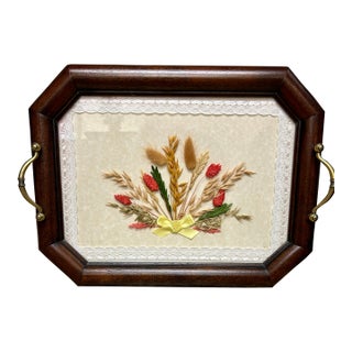 Wood Serving Tray With Dried Flowers For Sale