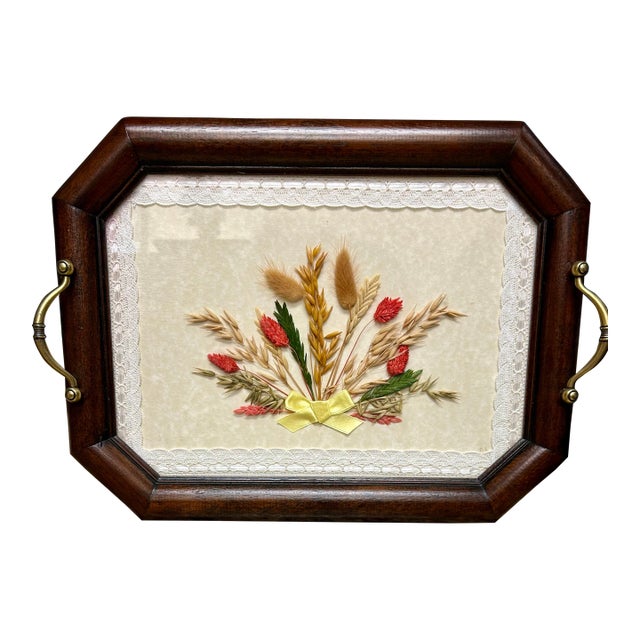 Wood Serving Tray With Dried Flowers For Sale