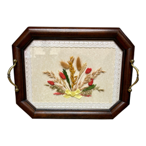 Wood Serving Tray With Dried Flowers