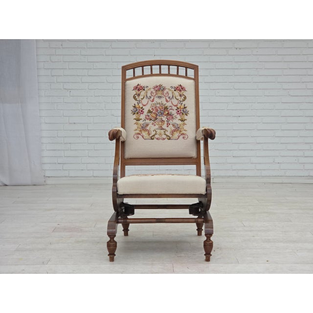 Danish Highback Rocking Chair in Handwoven Wool and Ash, 1930s For Sale - Image 10 of 18