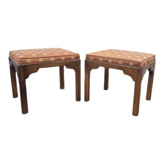 Pair of 1980s Ethan Allen Stools Bee Fabric For Sale