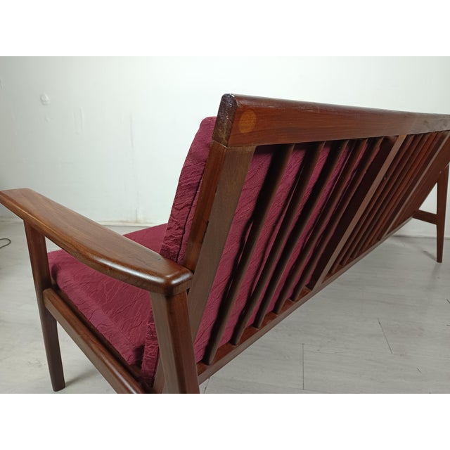 Maroon Scandinavian Teak Sofa Bench, 1950s For Sale - Image 8 of 18
