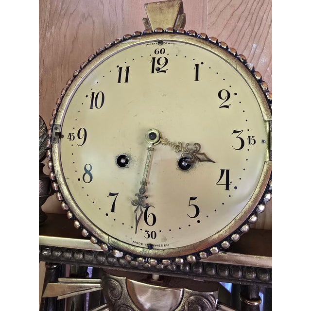 Wood Vintage Pre Mid Century Gold Leaf Wood Swedish Clock For Sale - Image 7 of 10