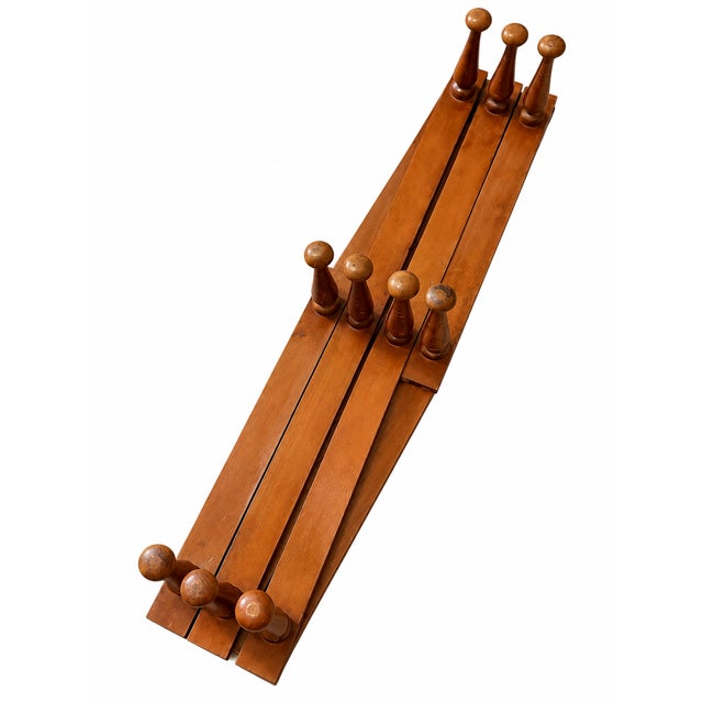 1960s Mid-Century Modern Yugoslavian Beech Wood Expandable Wall Coat & Hat Rack, 10 Pegs For Sale - Image 4 of 9
