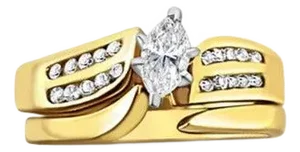 Marquise Diamond & Round Accent Stone Bridal Ring Set, Size 5