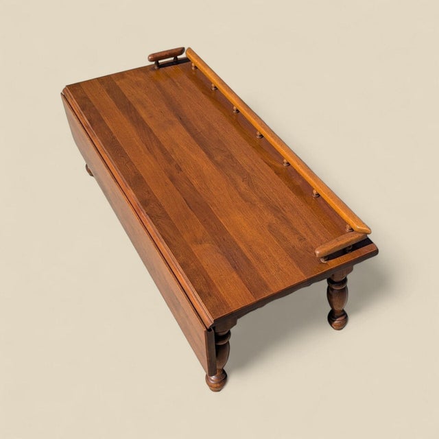 Early American Solid Wood Drop-Leaf Coffee Table – Vintage Living Room, 1980s For Sale In Los Angeles - Image 6 of 10