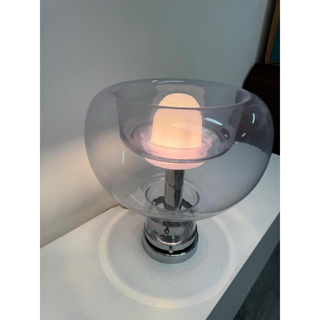 Hand Blown Glass and Chrome Table Lamp by Toni Zuccheri, 1970s For Sale - Image 3 of 9