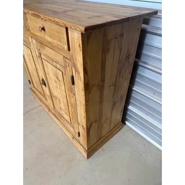 Wood Antique Pine Sideboard Cupboard With Two Drawers From England For Sale - Image 7 of 18