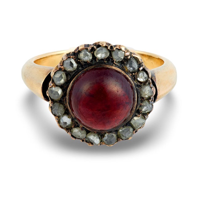 Victorian Late 19th Century Austro-Hungarian Victorian Garnet Diamond 14k Gold Ring, Size 6.25 For Sale - Image 3 of 6