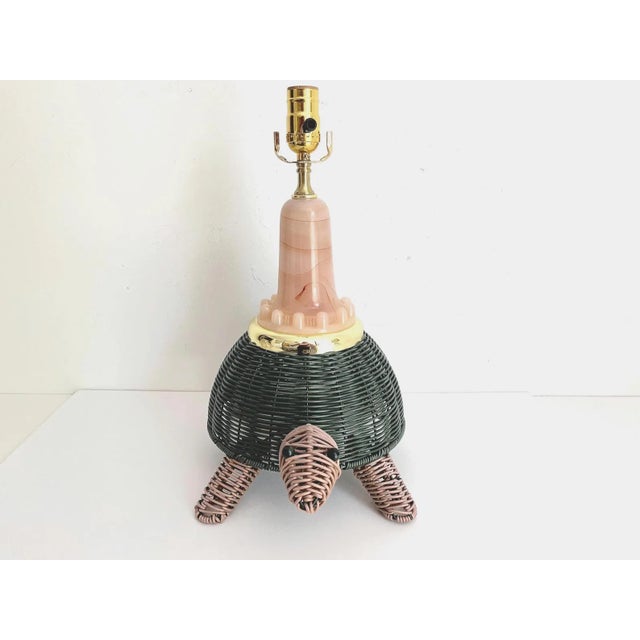 Mid Century Wicker Turtle Lamp & Shell Shade For Sale - Image 6 of 12