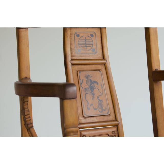 Wood Antique Chinese Carved Elm Southern Official's Hat Armchair With Qilin Splat For Sale - Image 7 of 8