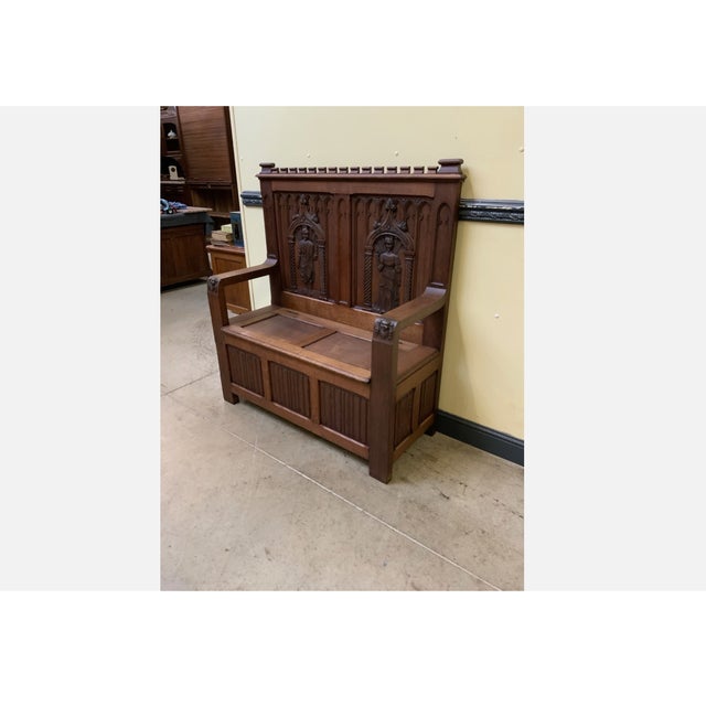 Antique Neo-Gothic Chests Bench, 1880 For Sale - Image 4 of 8