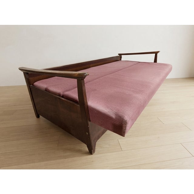 Mid-Century Modern Burgundy Folding Sofa Bed from Edmund Homa, Czechoslovakia, 1960s For Sale - Image 4 of 15