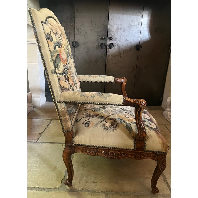 9th Century French Louis XV-style Armchair With Floral Needlepoint Tapestry For Sale - Image 9 of 15