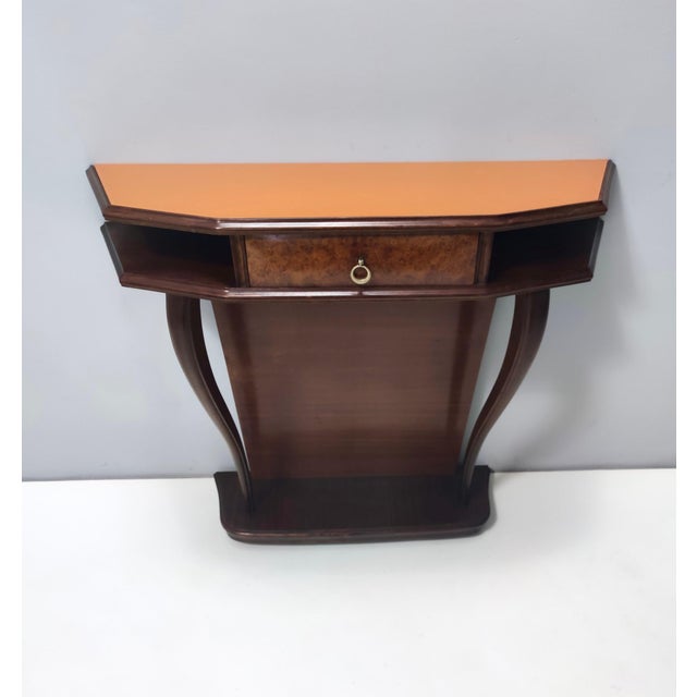 Vintage Beech and Walnut Root Console Table with Orange Glass Top, 1950s For Sale - Image 15 of 15