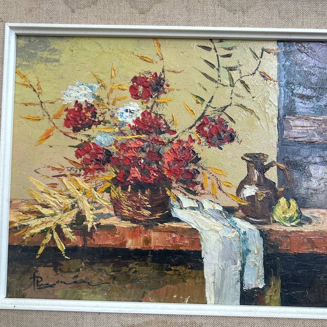 1970’s French impressionist floral still life painting. Signed, dated and framed. Linen border is stained, see photos....