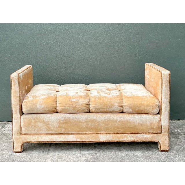 Beige Vintage Crushed Velvet Tufted Bench For Sale - Image 8 of 12