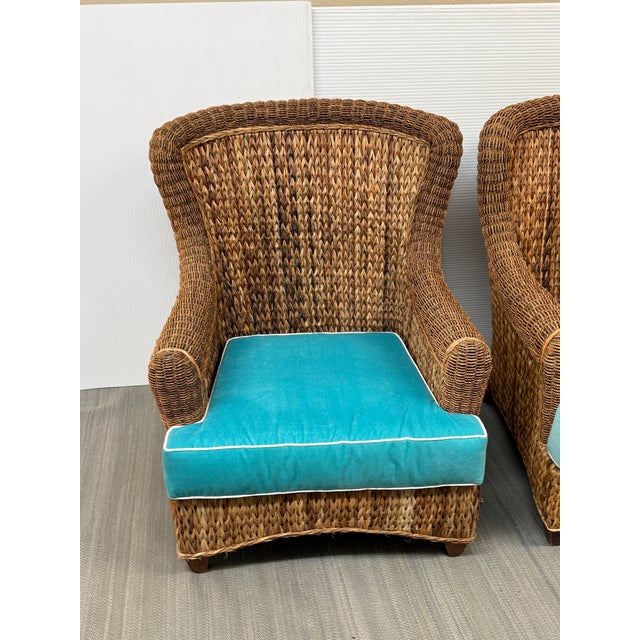 Rattan Wingback Mid 20th Century Chairs, Pair For Sale - Image 11 of 12