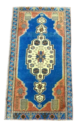 1960s Vintage Medallion Design Turkish Small Rug