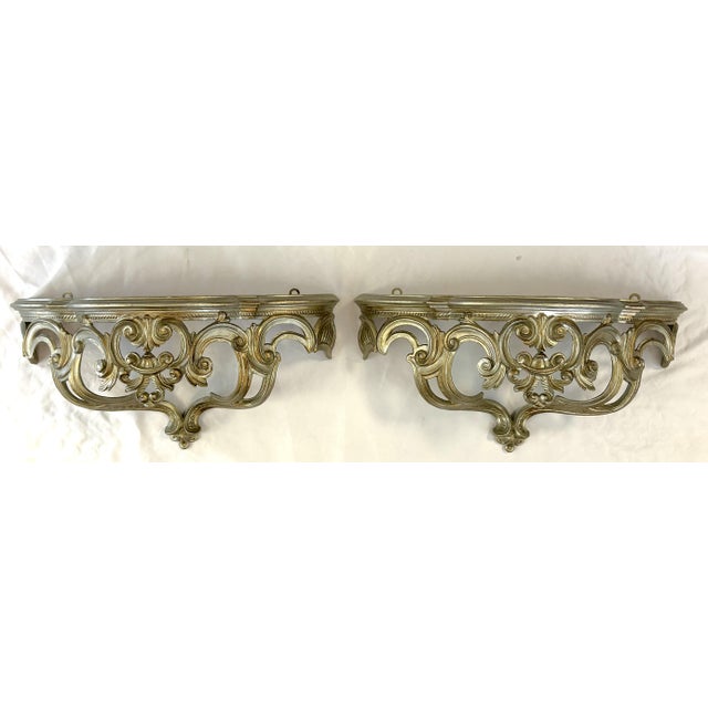 Late 20th Century Vintage Hollywood Regency Style Wall Console Shelves- A Pair For Sale - Image 5 of 18