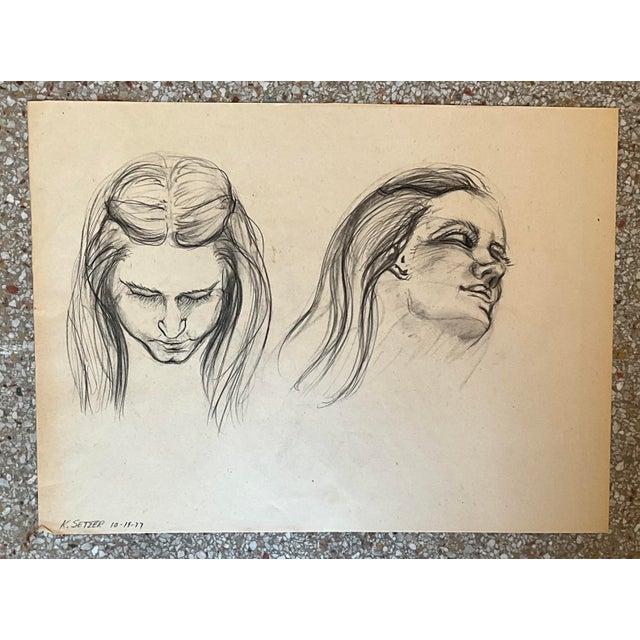 Paper Vintage Boho Original Signed Nude Sketch For Sale - Image 7 of 9