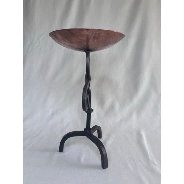 Vintage Spanish Revival Copper Cup & Scrolled Wrought Iron Candlestick For Sale In Houston - Image 6 of 12