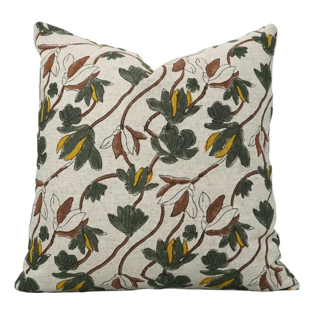 Shivri Block Print Cushion Cover 24x24 Inch- Cotton Linen For Sale