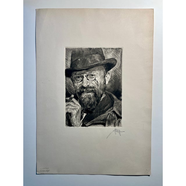 Printmaking Materials 1919 Felix Ernst Peiser Portrait Etching by Heinrich Wolff Signed, Framed For Sale - Image 7 of 11
