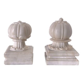 Carved Agra Style Marble Bookends or Paper Weight, Set of 2 For Sale