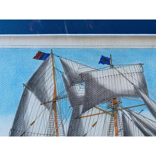 Gilbert Pajot, Marine Scene, Gouache, Framed For Sale - Image 7 of 13